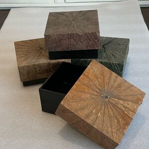 Set of Decorative Natural Brown Lotus Boxes